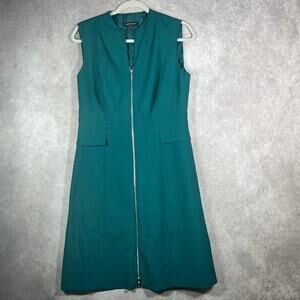 Lafayette 148 Dress Womens Size 8 Green Wool Full Zip Sleeveless Career Business